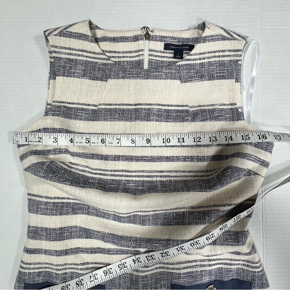 NWOT TOMMY HILFIGER Off White/Navy Sheath Midi Dress Concealed Back Zipper Sz 2 - Picture 12 of 13